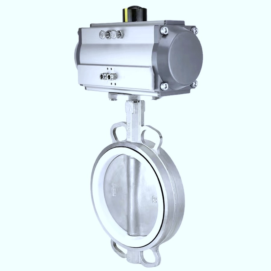 Butterfly valve with electric actuator close-up